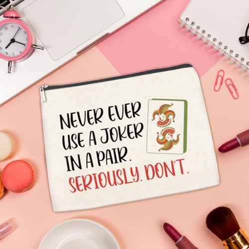 Funny Mahjong Joker Gifts Makeup Bag for Women, Birthday Gifts for Mahjong Game Players Friends Besties Never Ever Use a Joker in a Pair Cosmetic Bag Travel Toiletry Pouch for Purse