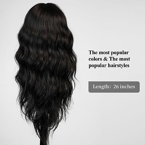 HAIRCUBE Black Wig with Bangs for Women Long Wavy Hair Wig Black Wig Curly Wavy Synthetic Wigs for Girls Daily Party Use