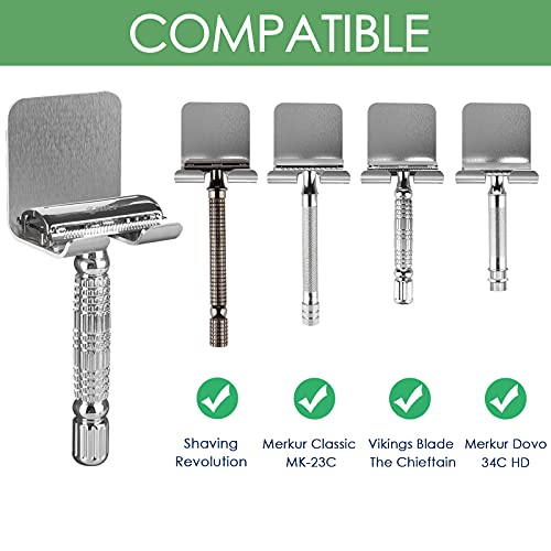 Linkidea 8 Pack Wall Mount Shower Razor Holder Bulk Pack, Wholesale Multi-Pack Self Adhesive Shaver Hooks, Stainless Steel Hanger Compatible with Vikings, Merkur Double Edge Safety Razor(Silver)