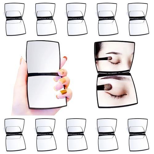 12 Pcs Fashion Compact Cosmetic Mirror, Elegant Compact Purses Makeup Mirror, Small Compact Mirror 2 x 1 Magnification, Square Compact Mirror, Perfect for Purses - Travel, Black