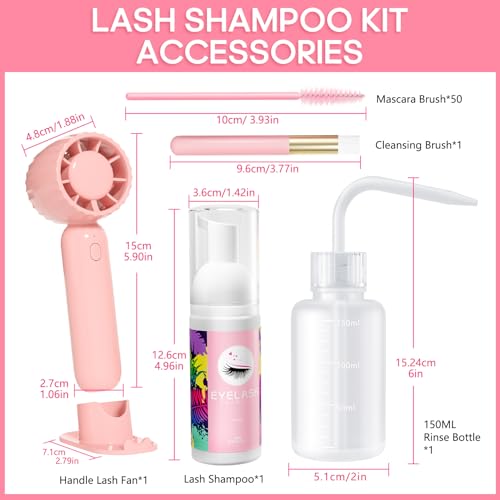 Lash Extension Cleaning Kit with 60ML Shampoo & Fan Dryer
