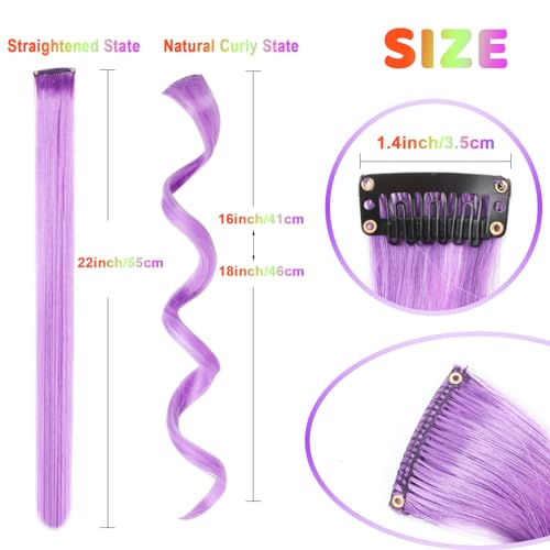 12-Piece Colored Clip-In Hair Extensions, 17" Curly Rainbow Highlights