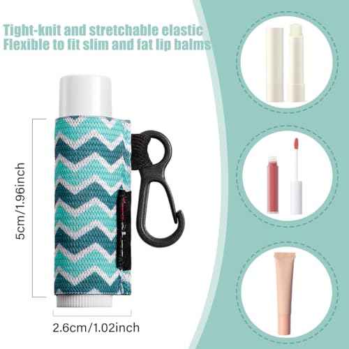 HEYSKAY 3PCS Lip Balm Holder Sleeves Chapstick Holder Keychain Lip Gloss Holder Keychain Elastic Sleeves (Black/light blue strip/dark blue strip)