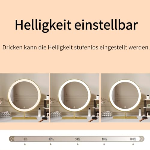 Vanity Mirror Makeup Mirror with Stand,15.8" Round Vanity Mirror, LED Lights, Smart Touch 360¡ÆRotation, Dimmable White (Golden)