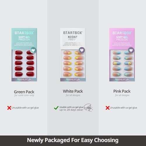 BTArtbox Press On Nails Short Square, 32ct Kit, 2+ Week Wear