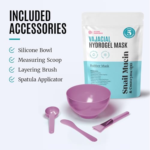 Divine Derriere Vajacial Hydrogel Mask - Snail Mucin Serum & CoQ10 - Post Wax/Shave, Ingrown Hair, Razor Bumps - Hydrating Facial & Vajacial Peel-Off Hydro Jelly Powder Mask (Full Kit)
