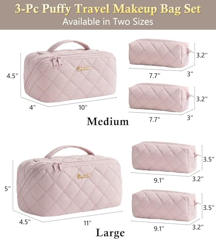 Bagstellar Travel Makeup Bag Set - 3 Pcs Large Capacity, Water-Resistant