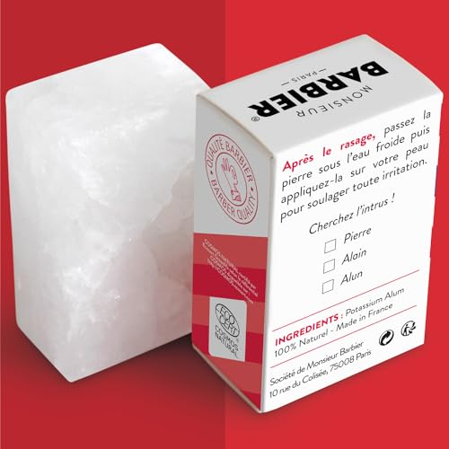 Alum Block for Shaving Alum Stone for Face, Natural Mineral Bar | Soothing Grooming Stone for After Shave, Deodorant Use & Wet Shaving | Soothes Razor Burn Vegan Made in France 75g