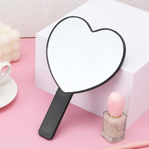 TIESOME Black Heart-Shaped Handheld Mirror - Portable Drop-Resistant Cosmetic Mirror for Women