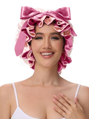 Satin Sleep Bonnet with Adjustable Tie Band for Curly Hair