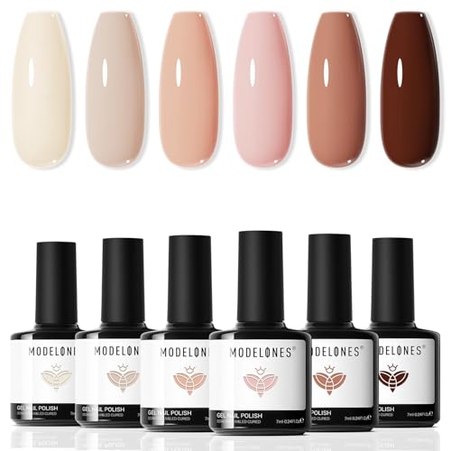 Modelones Nude Pink Gel Nail Polish Set - 6 Neutral Shades, Natural Glow Variation