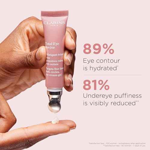 Clarins Total Eye Revive | Anti-Aging Cream-Gel Eye Treatment | Visibly Smoothes Fine Lines | Targets Dark Circles, Puffiness and Signs Of Fatigue | Brightening | Cooling Metal Applicator | 0.5 Oz