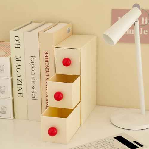 Stackable drawer with 3 Drawers, Bathroom Storage Organization, Makeup Organizer for Nail Polishes, Liquid Foundation, Lipsticks, Powder Puff, Beige