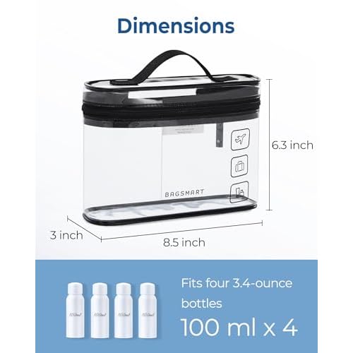 BAGSMART TSA Approved Toiletry Bag, 2 Pack Clear Makeup Cosmetic Bag Organizer, Quart Size Travel Bag for Toiletries, Carry-on Travel Accessories Essentials, Black-2pcs