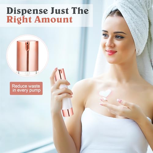 8 Pcs 50ml/1.7oz Airless Pump Bottles Empty Vacuum Bottle Rose Gold Travel Size Cosmetic Containers for Liquid Foundation Lotion Moisturizer Shampoo Make Up