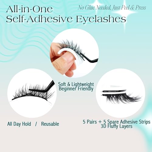 Self Adhesive Eyelashes No Glue Needed Reusable 5 Pairs