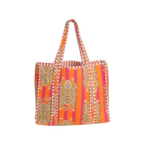 Multicolor Cotton Tiger Block Print Tote Bag - Handmade Unisex Shoulder Bag, LKGSM RUGS