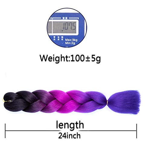 Xiaofeng Braiding Hair Extensions for Women 6 Packs 100g/Pack 24Inch High Temperature Ombre Jumbo Synthetic Braiding Hair for Twist Crochet Braids (24 Inch, black-purple red-blue)