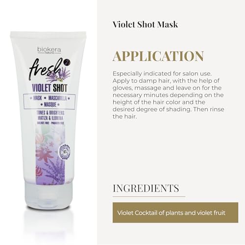 SALERM - Purple Mask - Biokera Fresh Violet Shot Mask - 200 ml - For Blonde, Gray, Highlighted, or Bleached Hair - Helps Neutralize Yellow Tones - Enhances Shine
