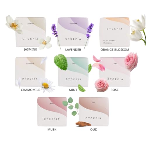 Olive Oil Soap Bars - 8 Scented Variety Pack - Natural & Moisturizing - Lavender, Orange Blossom, Jasmine, Rose, Mint, Oud, Musk, Chamomile - Gentle Cleansing - Single Scents Available