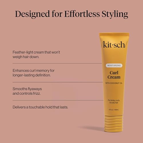 Kitsch Moisturizing Curl Cream for Curly & Wavy Hair - 5 oz, Frizz Control