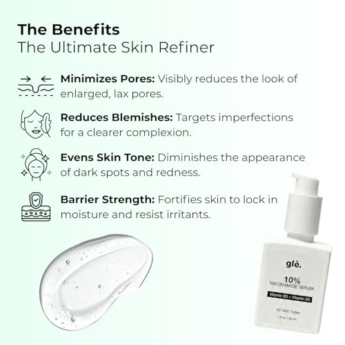 Gle Skin 10% Niacinamide Facial Serum with Vitamin B5 ? Advanced Pore Minimizer & Skin Texture Refiner ? Brightening Face Serum for Uneven Tone, Oil Control & Hydrating Barrier Support ? 1 fl oz