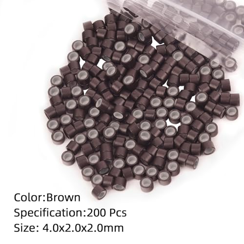 Vlasy 4mm Silicone Lined Micro Beads for Hair Extensions, 200Pcs