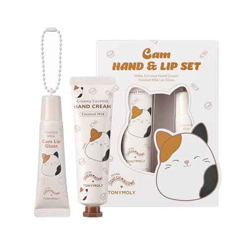 TONYMOLY x Squishmallows Cam the Cat 2-Piece Set ? Coconut Milk Hand Cream & Frosted Milk Lip Gloss ? Cute Korean Skincare & Beauty Gift for Women & Teens