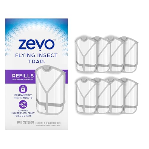 ZEVO Flying Insect Refills for Indoor Light Trap: 8 Light Trap Refill Cartridges Capture Fruit Flies, Gnats and Houseflies (8 Cartridges)