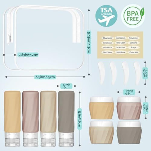 14-Pack TSA Approved Travel Bottles & Jars Set, Leak-Proof Silicone