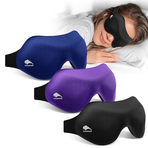 FACEMOON Sleep Mask 3 Pack True Blackout 3D Eye Mask for Side Sleepers, Lash-Friendly, Adjustable with Travel Case