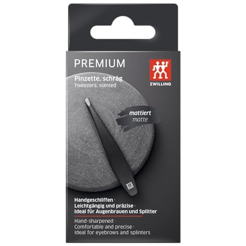ZWILLING Tweezer (slanted tip, removal of eyebrow hair and splinters, extended handle width, hypoallergenic), Premium, Black, 4 inch