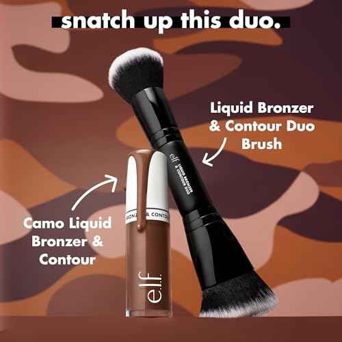 e.l.f. Liquid Bronzer & Contour Duo Brush, Silky Highly Pigmented Formula with Dual-ended Makeup Brush, Synthetic Bristles, 100% Vegan and Cruelty-Free