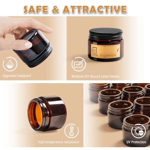 1.75 oz Amber Glass Jars with Black Metal Lids - 12 Pack