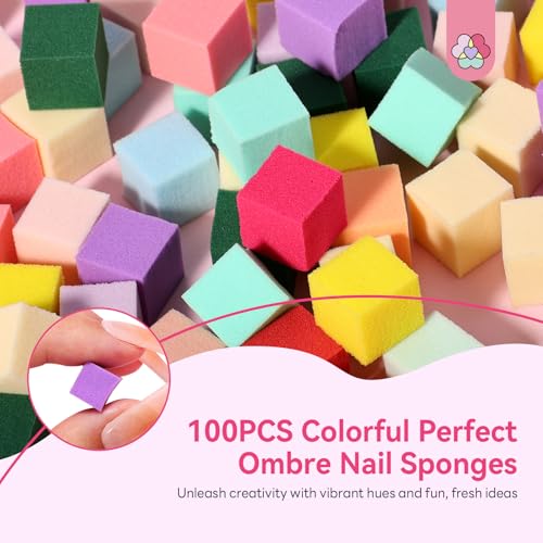 SAVILAND Colorful Mini Nail Sponge Set with Grabbing Pen - 100PCS Nail Art Tools for Ombre & Gradient Designs
