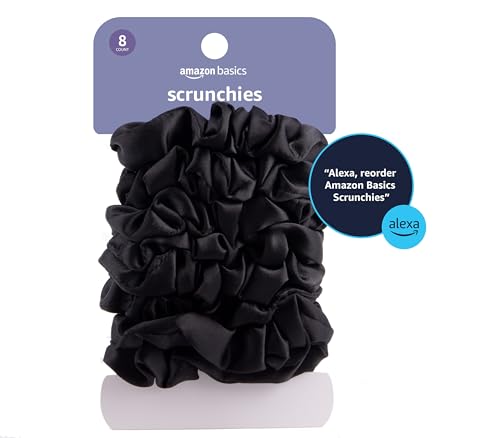 Satin Scrunchies No Crease Hair Ties for Thin & Normal Hair - Black 8 Pack
