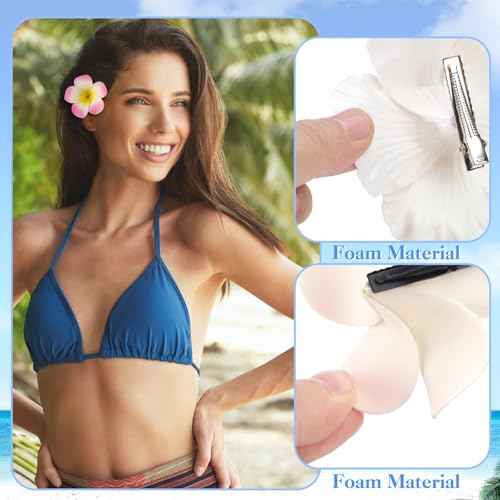 10 Pcs Hawaiian Flower Hair Clips for Women, 3.75¡± and 2.75¡± Plumeria Hair Clips Artificial Flower Hair Accessories for Vacation Beach Seaside