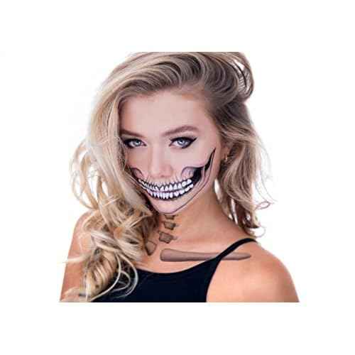 2 x Classic Skull Temporary Tattoo Halloween Costume for Men and Women, Adult, Face Sticker