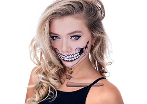 2 Pack Classic Skull Temporary Tattoos - Water-Resistant Face Stickers