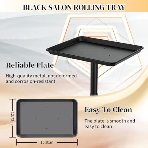 Salon Rolling Tray on Wheels with Adjustable Height - Black