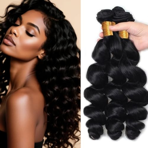 Brazilian Loose Wave Human Hair Bundles - Natural Black 24-28"