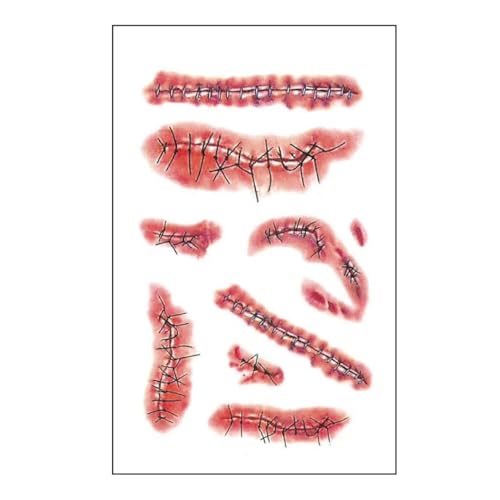Zombie Scar Tattoos - 6 Pack Realistic Halloween Face Scars