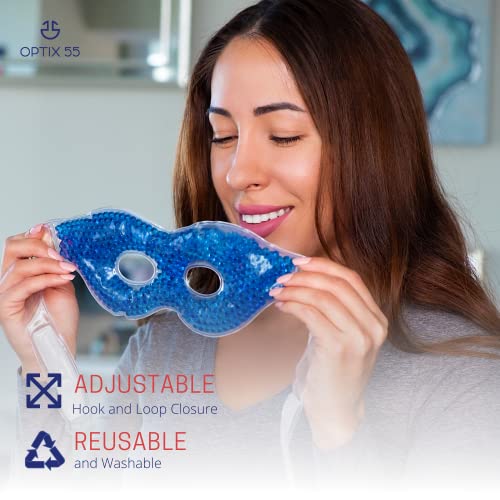 Gel Eye Mask with Eye Holes- Hot Cold Compress Pack Eye Therapy | Cooling Eye Mask for Puffy Eyes, Dry Eyes, Headaches, Migraines, Sinus, Dark Circles - Reusable Eye Face Mask | Ergo Gel Bead (Blue)