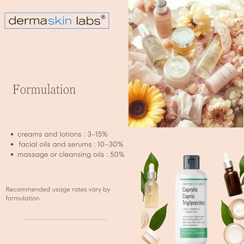 Caprylic Capric Triglycerides Cosmetic Grade Lightweight Natural Emollient from Coconut Oil Ultra Purified MCT Oil DIY Non-Greasy Moisturizer Base for Creams, Lotions, Serums, Hair, Body Oils