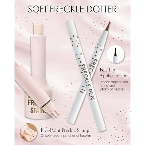 2 Pcs Faux Freckle Stamp Pen, Liquid Freckle Stamp and Freckles Pen Set, Waterproof Long-Lasting Quick Dry Freck Pencil for Natural Lifelike Sunkissed Fake Face Freckles Tattoo Makeup, 02 Medium Brown