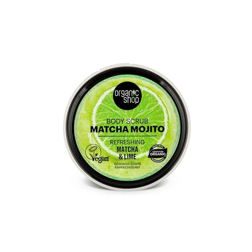 Organic Shop Matcha & Lime, Refreshing & Exfoliating Body Scrub, 100% Vegan & Organic, Daily Exfoliant, Detox & Moisturizer, Body, Face, Hand & Foot, Intensive Care & Skin Toning. 250ml.
