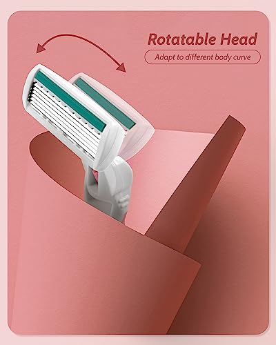 6-Blade Women's Shaving Razors with Travel Razor & 12 Refills