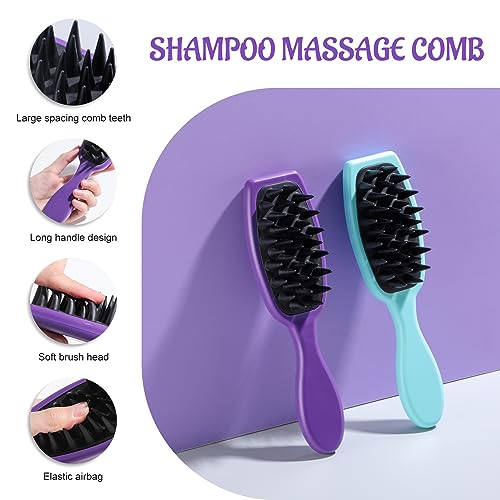 oneleaf Hair Comb - Home Use Long Handle Shampoo Brush for Scalp Massage and Deep Cleansing(Pink & Gray) (Blue&Purple)