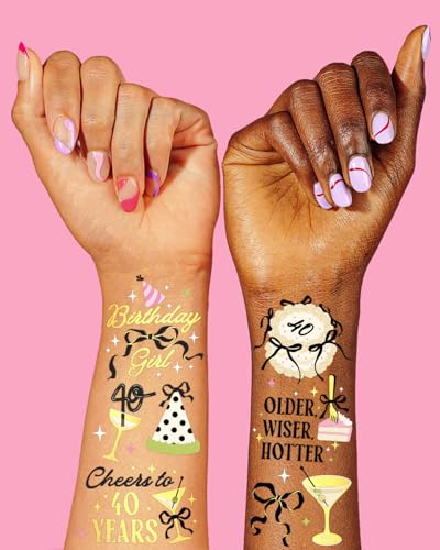 40th Birthday Temporary Tattoos - 46 Designs, Gold Foil