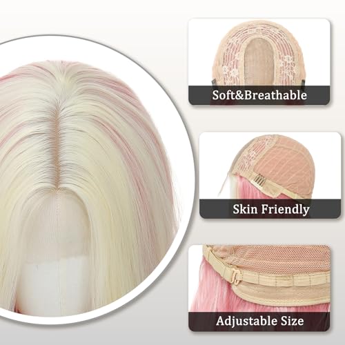 Blonde Pink Long Wavy Wig 26 Inch - Heat-Resistant Synthetic Fiber